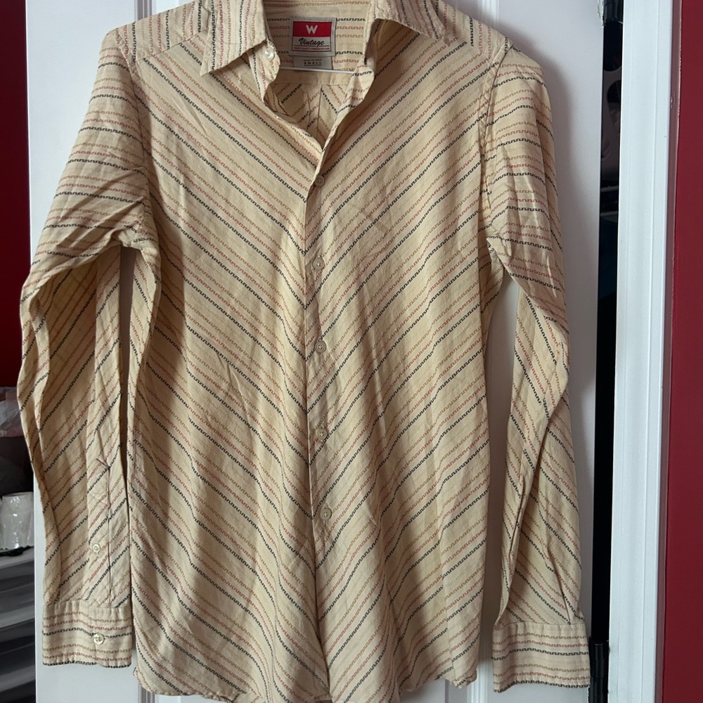 Vintage Wrangler Beige Striped Casual Button Down Shirt